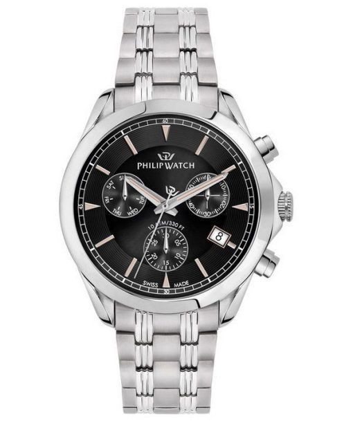 Montre pour homme Philip Watch Blaze chronographe en acier inoxydable avec cadran noir et quartz R8273665004 100M