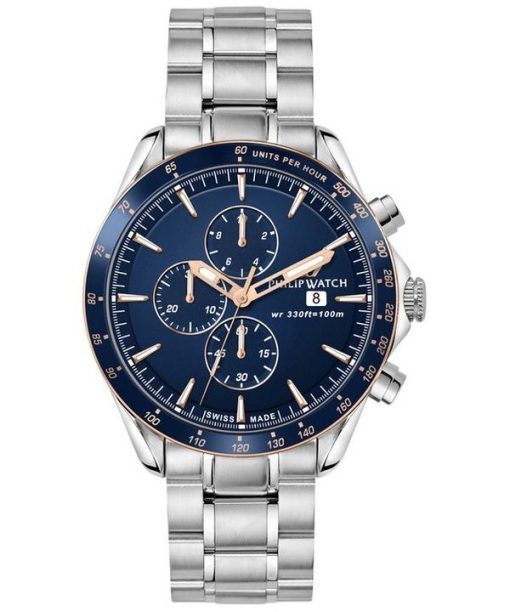 Montre pour homme Philip Watch Blaze chronographe en acier inoxydable avec cadran bleu à quartz R8273995006 100M