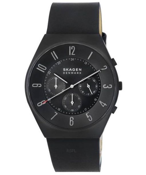 Skagen Grenen chronographe minuit bracelet en cuir cadran noir Quartz SKW6843 montre homme fr