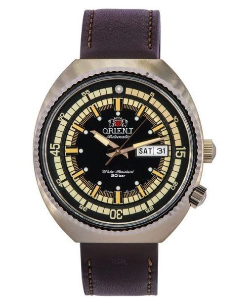 Montre pour homme Orient Neo Classic Sports bracelet en cuir marron cadran noir automatique RA-AA0E06B19B 200M