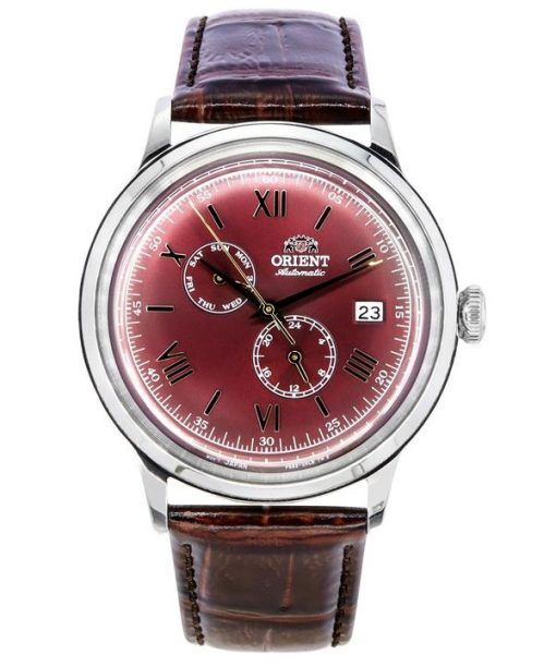 Montre pour homme Orient Bambino GMT version 8, bracelet en cuir, cadran rouge, automatique RA-AK0705R10B