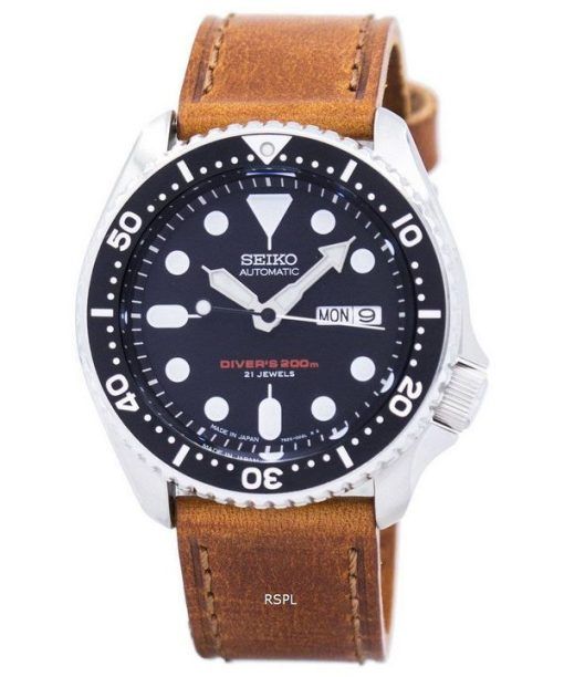 Watch Ratio en cuir brun SKX007J1-LS9 200M hommes Seiko automatique montre de plongée