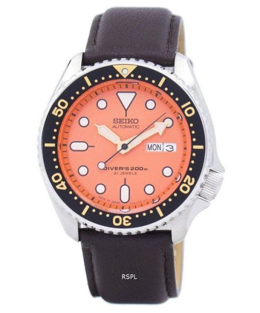Watch Ratio en cuir marron foncé SKX011J1-LS11 200M hommes Seiko automatique montre de plongée