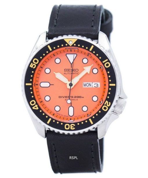 Watch Ratio en cuir noir SKX011J1-LS8 200M hommes Seiko automatique montre de plongée