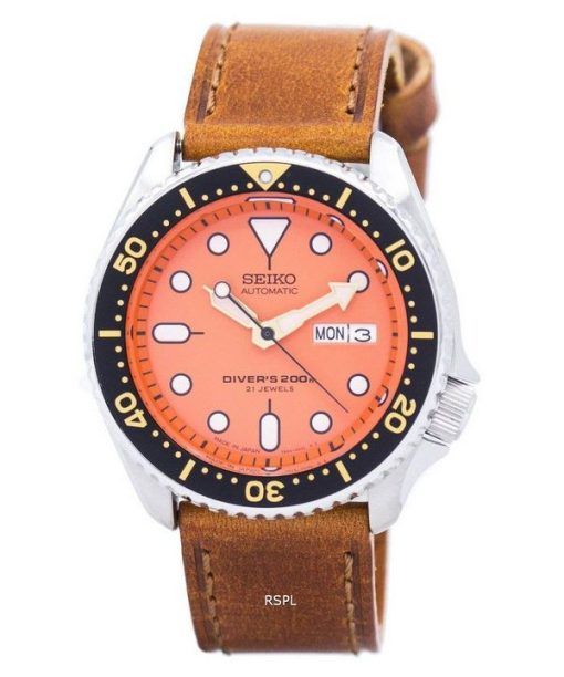 Watch Ratio en cuir brun SKX011J1-LS9 200M hommes Seiko automatique montre de plongée