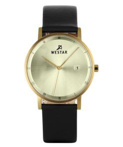 Montre pour homme Westar Profile avec bracelet en cuir noir et cadran champagne clair à quartz 50221GPN102