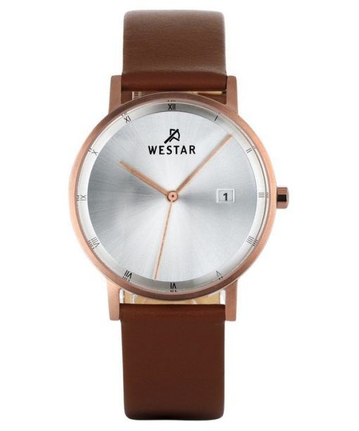 Montre pour homme Westar Profile avec bracelet en cuir marron et cadran argenté 50221PPN627