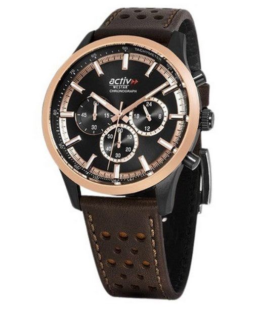 Montre pour homme Westar Activ Chronograph Bracelet en cuir Cadran noir Quartz 90265BPN603 100M