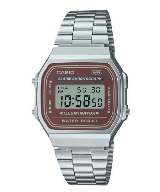 Montre Casio Vintage numérique en acier inoxydable avec bracelet à quartz A168WA-5A pour homme