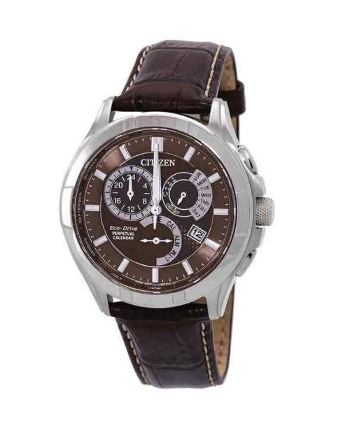Montre pour homme Citizen Eco-Drive Perpetual GMT avec bracelet en cuir et cadran marron BL8160-07X 100M