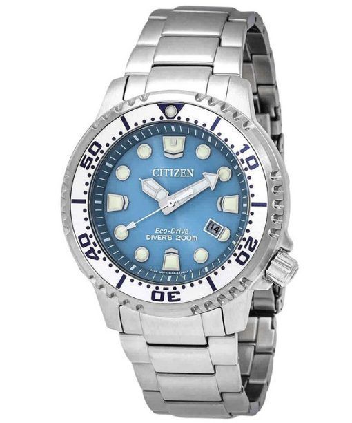 Montre pour homme Citizen Promaster Dive en acier inoxydable avec cadran bleu clair Eco-Drive Diver BN0165-55L 200M