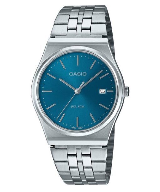 Montre Casio Standard analogique en acier inoxydable avec cadran bleu et quartz MTP-B145D-2A2 pour homme