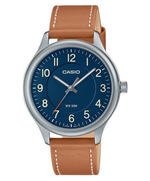 Montre pour homme Casio Standard analogique avec bracelet en cuir et cadran bleu à quartz MTP-B160L-2B