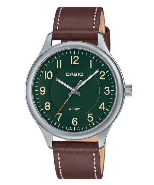 Montre pour homme Casio Standard analogique avec bracelet en cuir et cadran vert à quartz MTP-B160L-3B