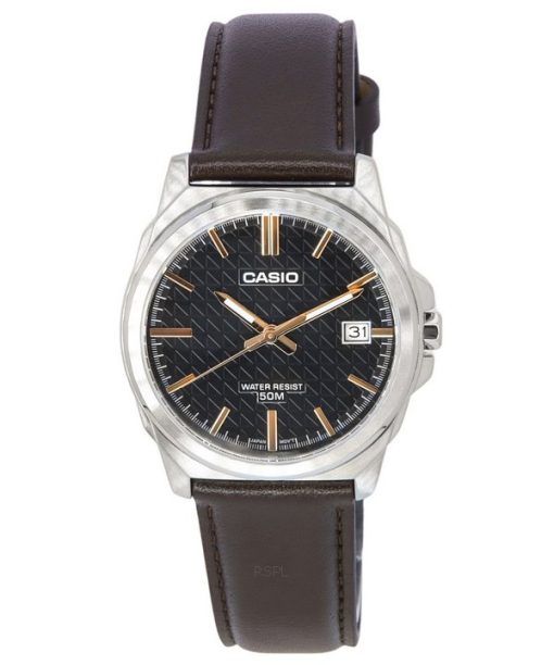 Montre Casio Standard analogique avec bracelet en cuir marron et cadran noir à quartz MTP-E720L-5A pour homme