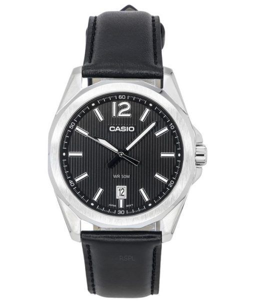 Montre pour homme Casio Standard analogique avec bracelet en cuir et cadran noir à quartz MTP-E725L-1A