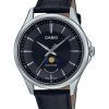 Montre pour homme Casio Standard analogique phase de lune bracelet en cuir cadran noir Quartz MTP-M100L-1A