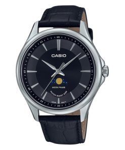 Montre pour homme Casio Standard analogique phase de lune bracelet en cuir cadran noir Quartz MTP-M100L-1A