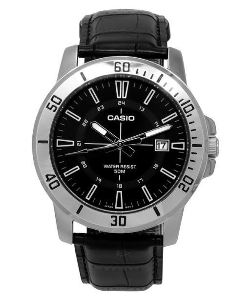 Montre Casio Standard analogique bracelet en cuir noir cadran noir quartz MTP-VD01L-1C pour homme