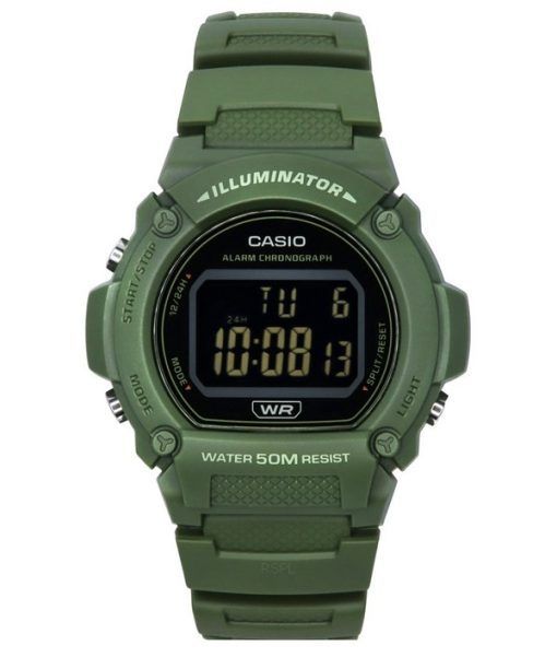 Montre pour hommes Casio Standard Illuminator Digital Bracelet en résine verte Quartz W-219HC-3B