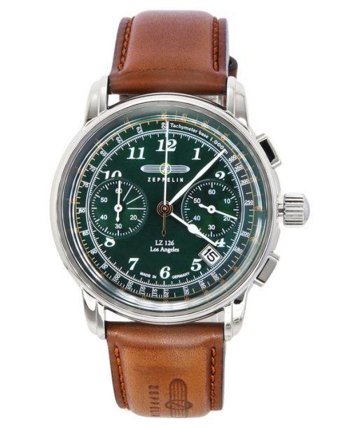 Montre pour homme Zeppelin LZ126 Los Angeles chronographe bracelet en cuir cadran vert quartz 76144