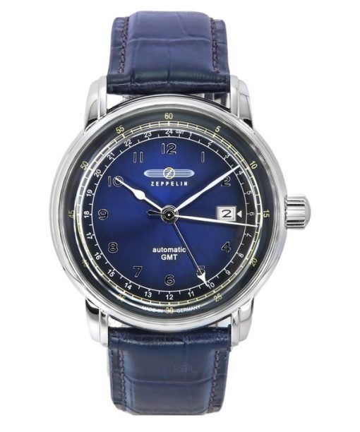 Montre Zeppelin LZ126 Los Angeles GMT avec bracelet en cuir et cadran bleu automatique 76683 pour homme