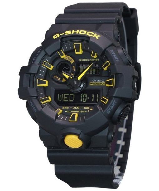 Montre pour homme Casio G-Shock Attention jaune analogique numérique bracelet en résine cadran noir Quartz GA-700CY-1A 200M