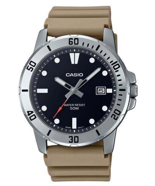 Montre Casio Standard analogique bracelet en résine beige cadran noir quartz MTP-VD01-5E pour homme