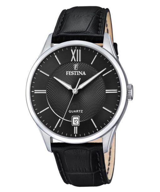 Montre Festina Classics avec bracelet en cuir et cadran noir à quartz F20426-3 pour homme