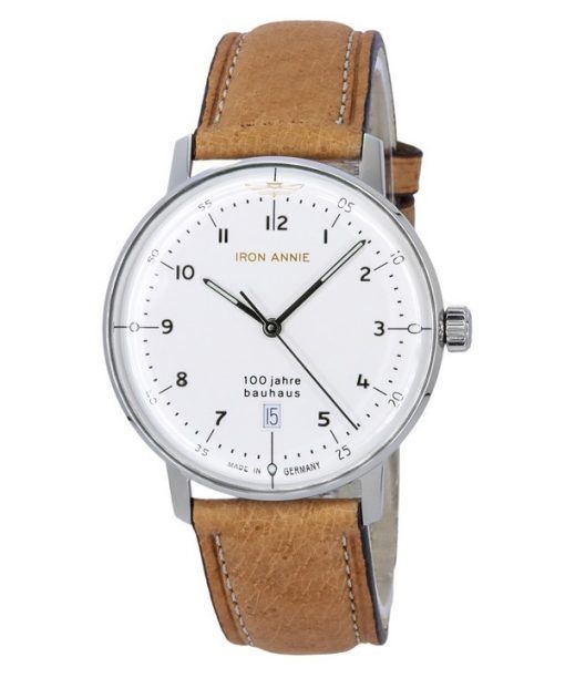 Montre pour homme Iron Annie 100 Jahre Bauhaus avec bracelet en cuir et cadran blanc à quartz 50461