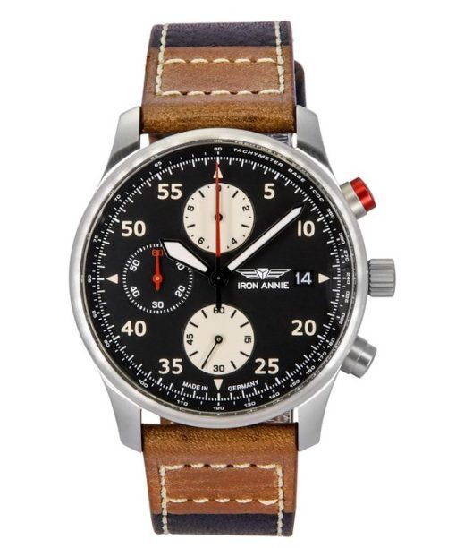 Montre pour homme Iron Annie F13 Tempelhof chronographe bracelet en cuir cadran noir Quartz 56702 100M