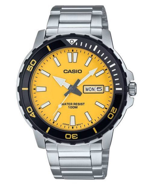 Montre pour homme Casio Standard analogique en acier inoxydable avec cadran jaune et quartz MTD-125D-9AV 100M