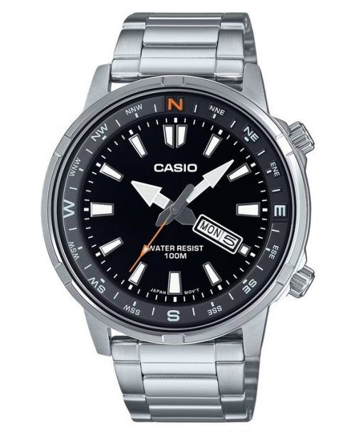 Montre Casio Standard analogique en acier inoxydable avec cadran noir et quartz MTD-130D-1A4V 100M pour homme