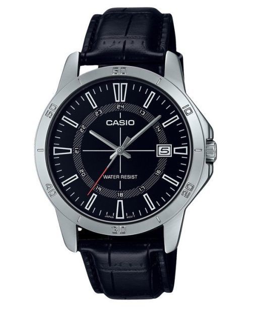 Montre pour homme Casio Standard analogique avec bracelet en cuir et cadran noir à quartz MTP-V004L-1C
