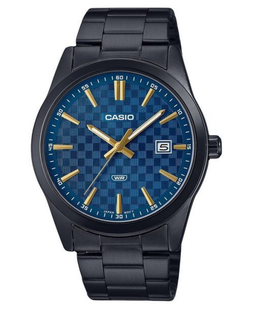 Montre pour homme Casio Standard analogique en acier inoxydable plaqué ionique noir avec cadran bleu à quartz MTP-VD03B-2A