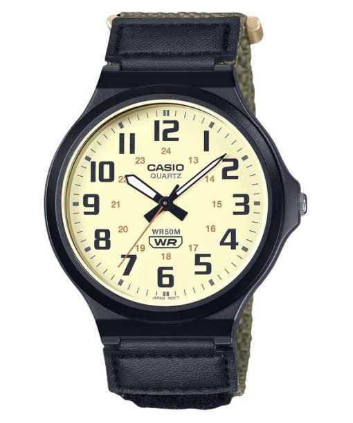 Montre pour homme Casio Standard analogique avec bracelet en tissu et cadran beige à quartz MW-240B-3BV