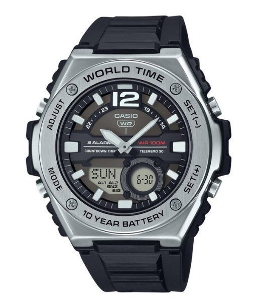 Montre pour homme Casio Standard analogique numérique bracelet en résine cadran noir Quartz MWQ-100-1AV 100M
