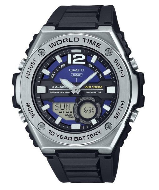 Montre pour homme Casio Standard analogique numérique bracelet en résine cadran bleu Quartz MWQ-100-2AV 100M