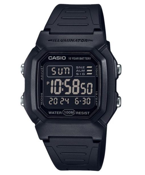 Montre Casio Digital Black Dual Time avec bracelet en résine et quartz W-800H-1BV 100M pour homme