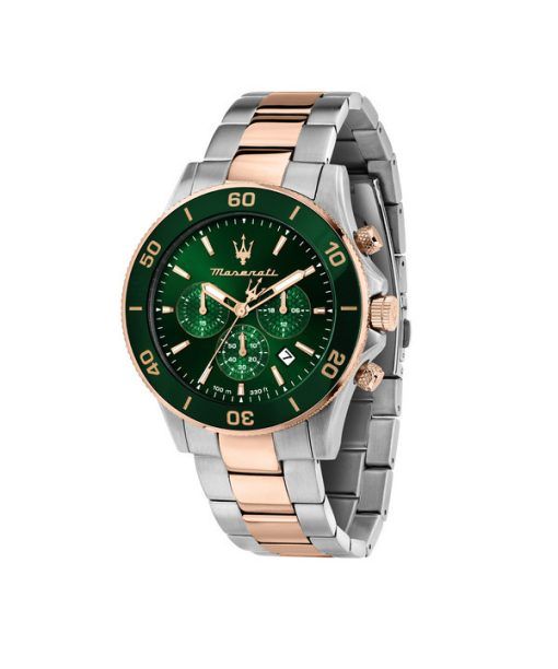 Montre pour homme Maserati Competizione chronographe bicolore en acier inoxydable avec cadran vert à quartz R8873600004 100M