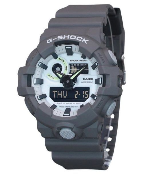 Montre pour homme Casio G-Shock Hidden Glow Series Bracelet en résine numérique analogique Cadran gris Quartz GA-700HD-8A 200M