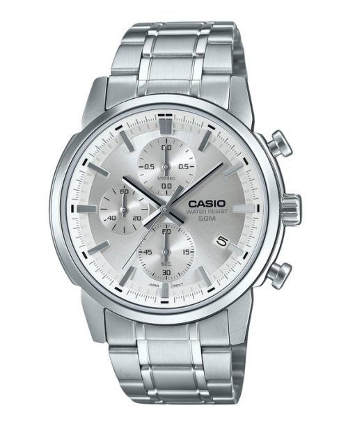 Montre Casio Standard analogique chronographe en acier inoxydable cadran argenté Quartz MTP-E510D-7AV pour homme