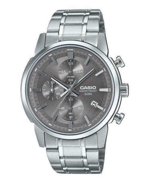 Montre Casio Standard analogique chronographe en acier inoxydable cadran gris Quartz MTP-E510D-8AV pour homme