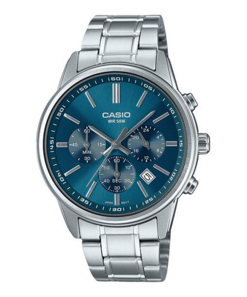 Montre Casio Standard analogique chronographe en acier inoxydable cadran bleu Quartz MTP-E515D-2A1V pour homme
