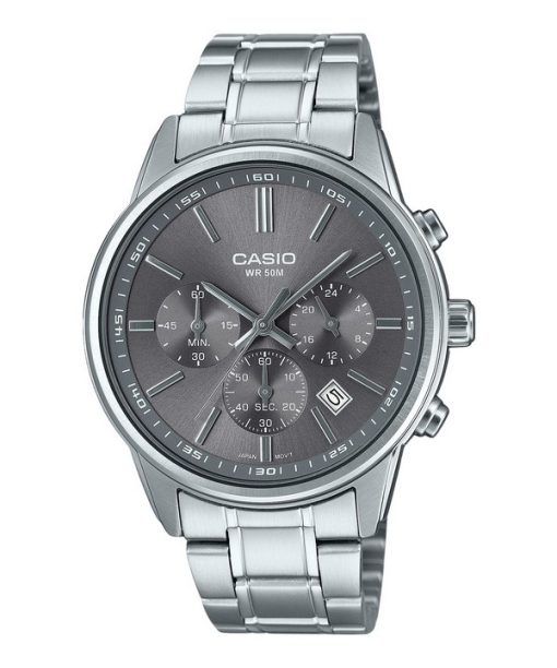 Montre Casio Standard analogique chronographe en acier inoxydable cadran gris Quartz MTP-E515D-8AV pour homme