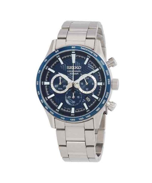 Montre pour homme Seiko Sports chronographe en acier inoxydable avec cadran bleu et quartz SSB445P1 100M