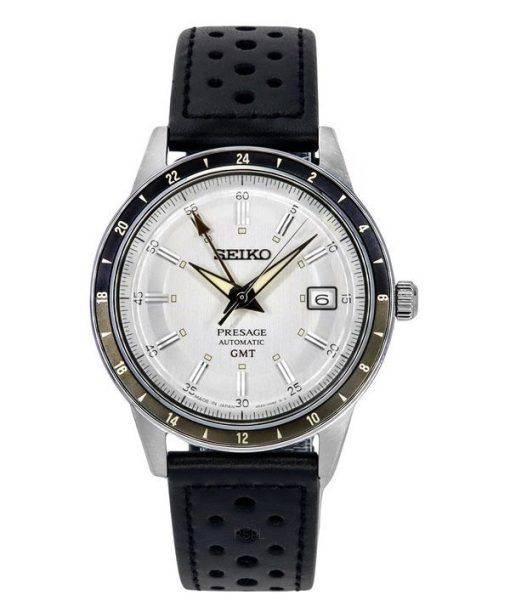 Montre pour homme Seiko Presage Style60's GMT avec bracelet en cuir de veau et cadran gris automatique SSK011J1