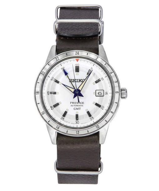 Seiko Presage Style60's GMT Horlogerie 110e anniversaire Éditions limitées Bracelet en cuir Cadran blanc Automatique SSK015J