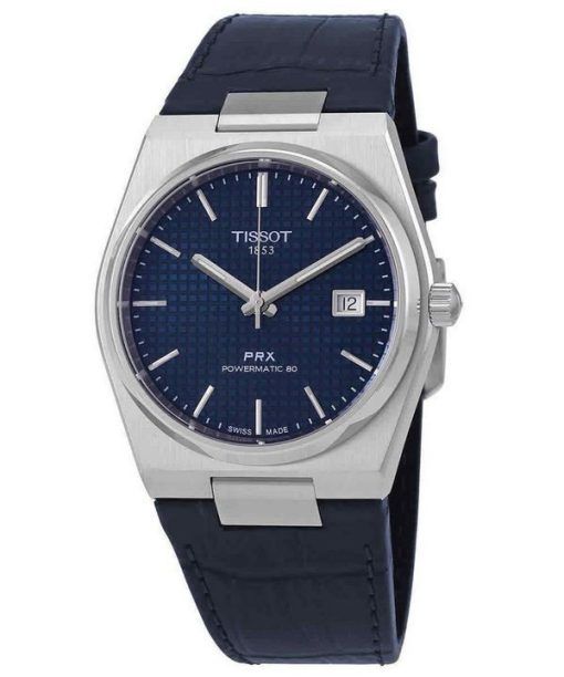 Montre Tissot PRX Powermatic 80 avec bracelet en cuir et cadran bleu automatique T137.407.16.041.00 100M pour homme