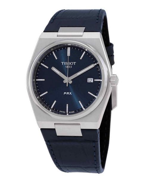 Montre Tissot T-Classic PRX avec bracelet en cuir et cadran bleu à quartz T137.410.16.041.00 100M pour homme